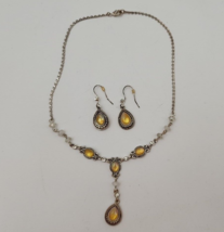 Vintage Avon Pastel Gift Set Yellow Stone - Necklace &amp; Pierced Earrings Set - £11.54 GBP