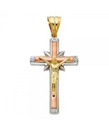 14K Tri Color Gold Religious Crucifix  Pendant with CZ Accents - €464,20 EUR