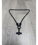 Men&#39;s Nordic Viking Hammer Pendant Wolf Head Leather Rope Chain - $20.35 CAD