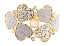 Hearts Grey Sparkle Texture Rhinestone Hinged Goldtone Cuff Bracelet - £11.00 GBP