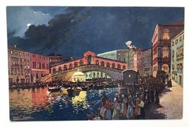 Rialto Bridge Venetian Serenades   Venice Italy- Vintage Postcard Canal at Night - £11.58 GBP