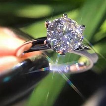 2Ct Round Cut Real Moissanite Solitaire Engagement Ring 14K White Gold P... - $2,151.70 MXN