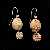 Jane Levy PMC Bronze Earrings Handmade Organic Shell &amp; Waffle French Ear Wires - £155.35 GBP