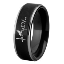 Wolf With Heart Beat Ring Tungsten Men&#39;s Ring Wolf Ring Lonely Howling Wolf Ring - £28.43 GBP