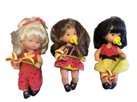 Dolls Mattel 3 Baby 5&quot; Pacifiers Pinwheels 1976 Blonde Brunette Black Ha... - £21.17 GBP