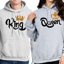 NWT KING QUEEN GOLD CROWN COUPLE MATCHING VALENTINE&#39;S DAY GRAY HOODIE SW... - £16.06 GBP