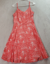 Old Navy Fit &amp; Flare Dress Womens Medium Coral Salmon Beach Pear Print Back Zip - £14.50 GBP