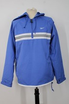 Vtg 90s Reebok M Blue Windbreaker 1/4 Zip Pullover Hooded Jacket Top - $34.20