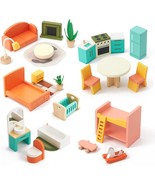 Giant Bean 26 Pcs Large Wooden Dollhouse Furniture 5 Set For Kitchen, Li... - $43.98