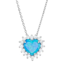 Sterling Silver Blue Inlay Opal Heart with CZ Border Pendant - £23.61 GBP
