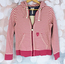 Womens Size M Pink &amp; Cream Striped HATLEY Hoodie Cotton Zip Front Preppy Style - £15.78 GBP