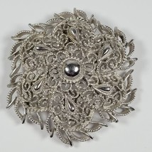 Vintage Crown Trifari Silver Tone Brooch Filigree Flower Design Dommed R... - £12.27 GBP