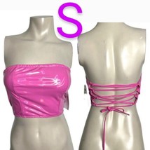 Bubblegum Pink Faux Leather Back Lace Up Tube Crop Top~Size S - $22.44