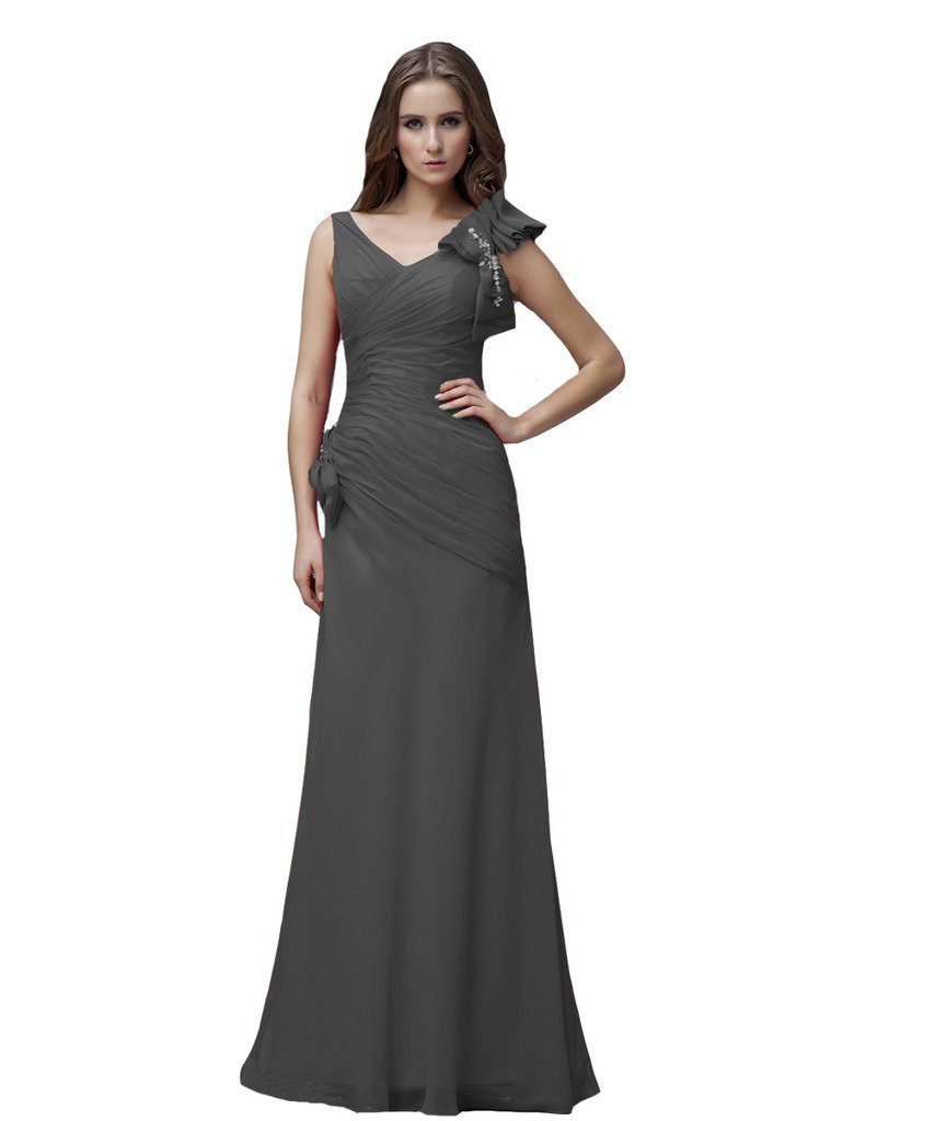 Kivary Women's V Neck Long A Line Prom Dresses Grey US 4