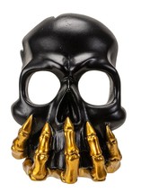 Black Phantom Skull Mask On Gold Skeleton Hand Votive Tea Light Candle Holder - £17.29 GBP