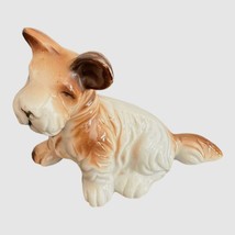 Vtg Terrier Ceramic Porcelain Dog Figurine Made in Japan White Brown  3&quot; Tall - £7.90 GBP