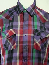 NWT Vintage Panhandle Slim Multi Color Plaid Pearl Snap Button Front Shirt U.S.A - £31.51 GBP