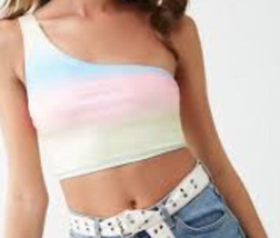 Shiny Ombre Rainbow Unicorn One Shoulder Croppe Tank Top Size Large L NEW  - £11.39 GBP
