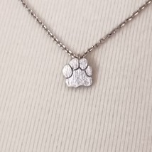 Mini Paw Print Necklace Pendant Dainty Delicate Silver Tone Cat Dog Kitten Puppy - £9.48 GBP