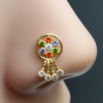 Indian Dangle Nose ring Multicolor CZ Ethnic Twisted nose ring 22g - £10.18 GBP