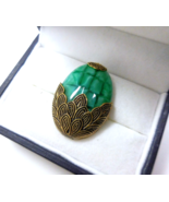 Antique Czech Green Satin Glass Brooch Edwardian C Clasp - €16,19 EUR