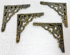 Set 4 Vintage Brass Metal Corners Desk Blotter Frame Scroll Flower Desig... - $648.96 MXN