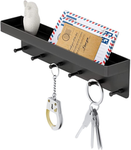 Mail Rack Key Holder Hanger Wall Letter Organizer with Shelf &amp; Hook Rustic Steel - £14.22 GBP