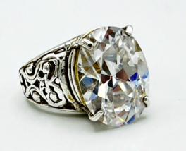 Vintage Estate Sterling Silver Faceted Oval Crystal Filigree Ring Size 5.25 - £34.17 GBP