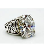 Vintage Estate Sterling Silver Faceted Oval Crystal Filigree Ring Size 5.25 - £34.71 GBP