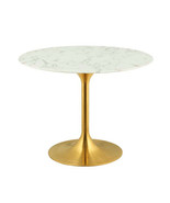 40&quot; White Round Pedestal Stem Dining Table Gen. Stone Faux Marble Top Go... - $1,528.80 CAD