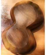 Vintage Divided Wooden Platter Shell Shaped Monkey Pod Teak Wood Relish ... - $19.70
