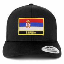 Trendy Apparel Shop Flexfit XXL Serbia Flag Retro Trucker Mesh Cap - Black - £21.34 GBP