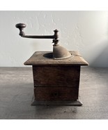 Vintage Primitive Coffee Grinder Mill Wood Metal Hand Crank Dovetail Cor... - $29.87
