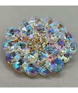 Vtg Brooch Aurora Borealis Ab Oval Crystal Bead Blue Clear Cluster Sparkly - $12.96