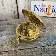 Brass Push Button Compass With Lid - Old Vintage Pocket Style Keychain -... - £11.47 GBP