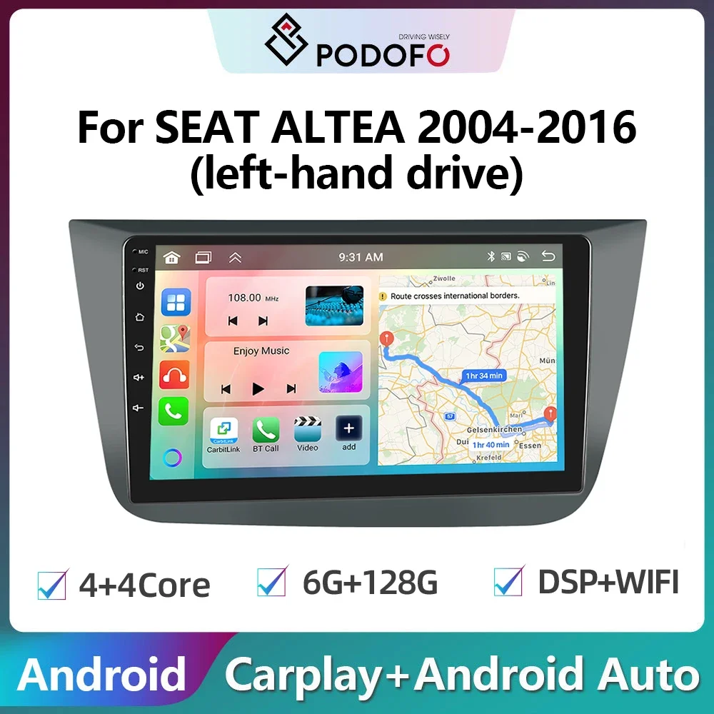 Podofo 2Din Android Car Radio Multimidia Video Player For SEAT ALTEA 2004-2016 - £104.67 GBP+