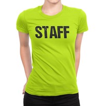 NYC Factory Ladies Neon Yellow Safety Green Staff T-Shirt Front &amp; Back P... - $11.99+