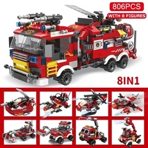 806PCS City Fire Fighting 8in1 Trucks Car Helicopter Boat Building Blocks - £23.91 GBP