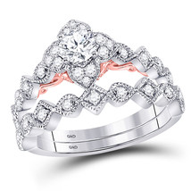 14kt Two-tone Gold Round Diamond Bridal Wedding Engagement Ring Band Set 5/8 Ctw - £1,357.30 GBP