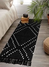 Haocoo Boho Bathroom Runner Rug 2&#39; X 4.3&#39;, Black Geometric Washable Woven Cotton - £30.03 GBP