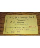 VTG 1923 Male Dog License Card Rockingham County Virginia Harrisonburg VA - £23.50 GBP