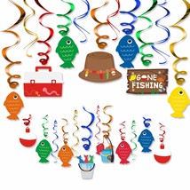 30Ct Gone Fishing Party Hanging Swirl Decorations Kit Little Fisherman The Big O - £20.77 GBP