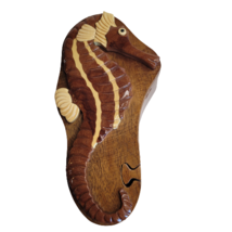 Sea Horse Secret Puzzle Jewelry Box 3D Wooden Trinket Stash Hand Carved Wood - £23.64 GBP
