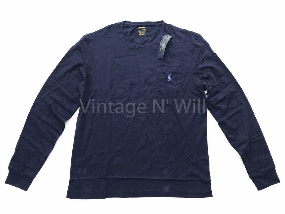 Polo Ralph Lauren Mens L Slim Fit Newport Navy/ Blue Pony Logo Pocket T-Shirt - $29.99
