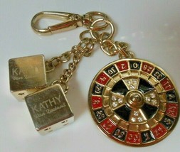 Kathy Van Zeeland Purse Keychain Gold-tone Dice, Roulette Wheel Charms - £29.55 GBP