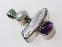 Vintage Genuine PEARL, MOTHER of PEARL and AMETHYST PENDANT in Sterling ... - £44.37 GBP