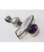 Vintage Genuine PEARL, MOTHER of PEARL and AMETHYST PENDANT in Sterling ... - £44.76 GBP
