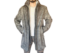 Men&#39;s Premium Vintage Gray Sheepskin Leather Trench Coat  - £141.27 GBP