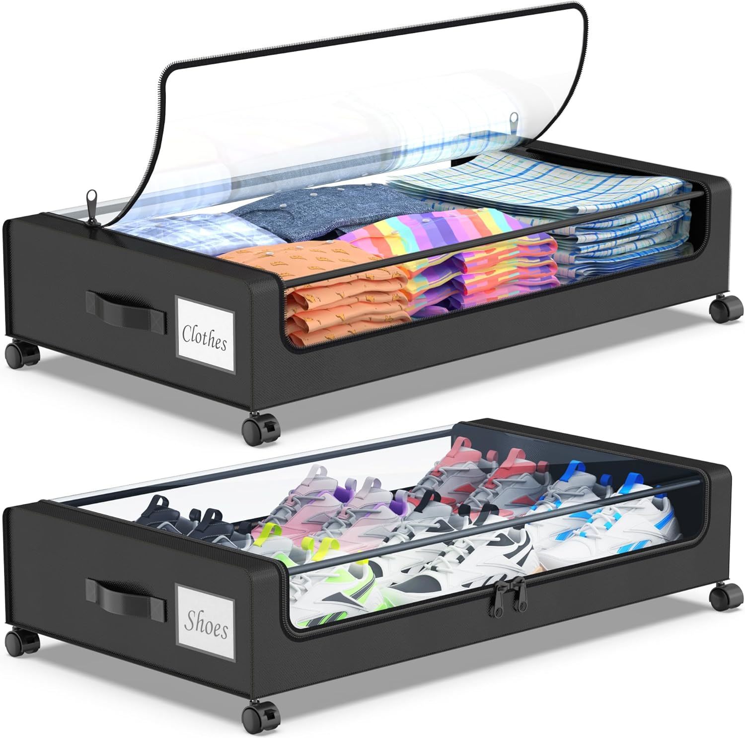 Beborxue Under Bed Storage With Wheels, 2-Pack Under Bed Storage, Black - $47.99
