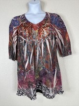 One World Womens Plus Size 1X Colorful Paisley Sublimation Knit Top 3/4 Sleeve - £13.47 GBP